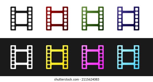 Set Play Video icon isolated on black and white background. Film strip sign.  Vector