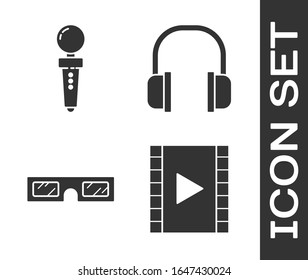 Set Play Video, Joystick for arcade machine, 3D cinema glasses and Headphones icon. Vector