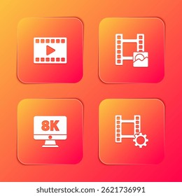Set Play Video, , Monitor with 8k and  icon. Vector