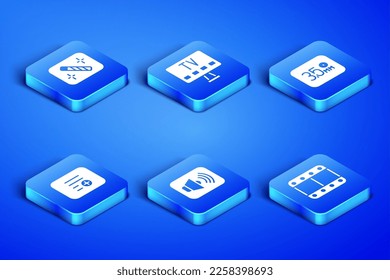 Set Play video, Photo retouching, Speaker volume, Add playlist, Smart Tv and Audio jack icon. Vector