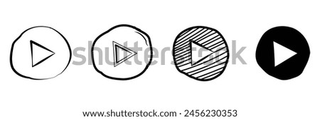 Set of Player Button icon sign. Hand drawn doodle style symbol. Vector Illustration.