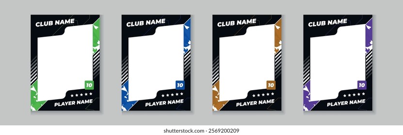 Set for player trading card template, Photo frame and border collection for soccer, hockey, volleyball, and basketball players, Sport flyer layout design.