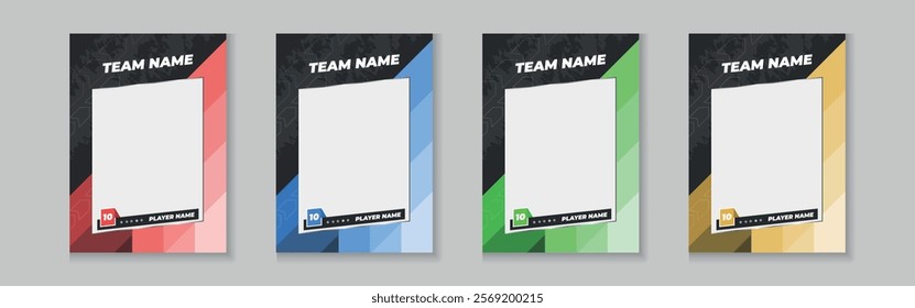 Set for player trading card template, Photo frame and border collection for soccer, hockey, volleyball, and basketball players, Sport flyer layout design.