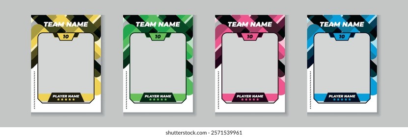 Set of player trading card template, Photo frame and border collection for soccer, hockey, volleyball, and basketball players, Sport flyer layout design, Template eps 10.