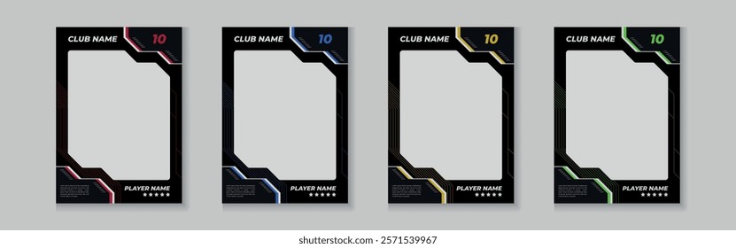 Set of player trading card template, Photo frame and border collection for soccer, hockey, volleyball, and basketball players, Sport flyer layout design, Template eps 10.