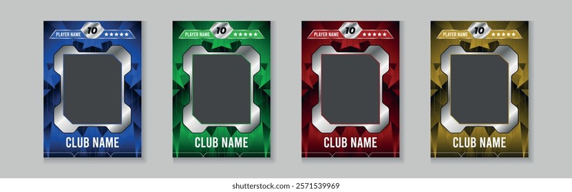 Set of player trading card template, Photo frame and border collection for soccer, hockey, volleyball, and basketball players, Sport flyer layout design, Template eps 10.