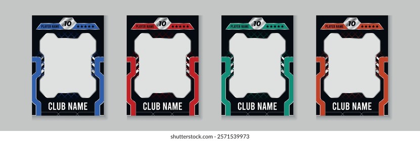 Set of player trading card template, Photo frame and border collection for soccer, hockey, volleyball, and basketball players, Sport flyer layout design, Template eps 10.