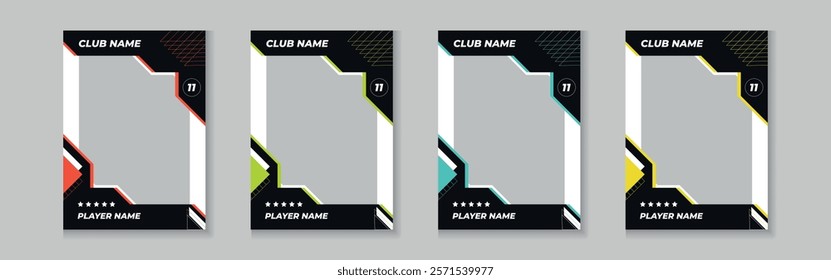 Set of player trading card template, Photo frame and border collection for soccer, hockey, volleyball, and basketball players, Sport flyer layout design, Template eps 10.