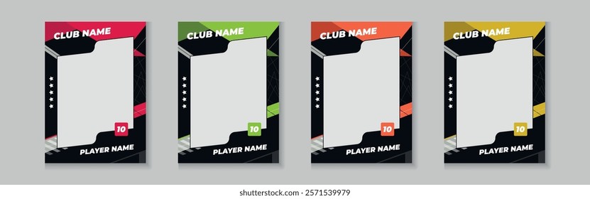 Set of player trading card template, Photo frame and border collection for soccer, hockey, volleyball, and basketball players, Sport flyer layout design, Template eps 10.