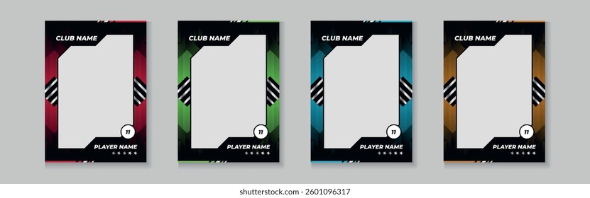 Set of player trading card template, Photo frame and border collection for soccer, hockey, volleyball, and basketball players, Sport flyer layout design.