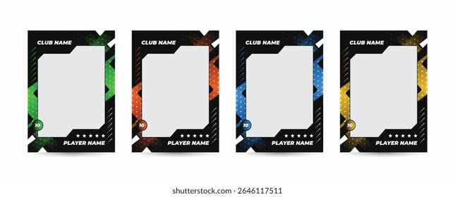 Set of player trading card template, Photo frame and border collection for soccer, hockey, volleyball, and basketball players, Sport flyer layout design.