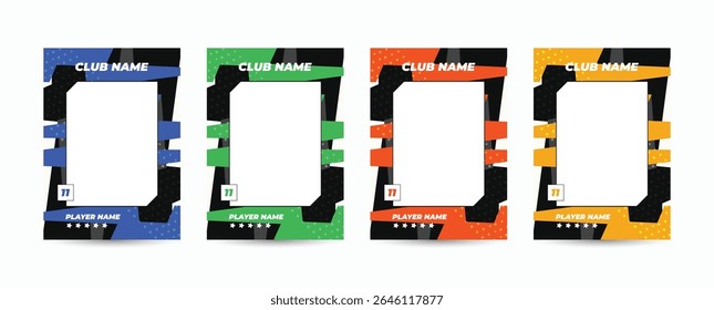 Set of player trading card template, Photo frame and border collection for soccer, hockey, volleyball, and basketball players, Sport flyer layout design.
