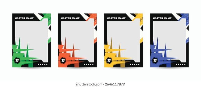 Set of player trading card template, Photo frame and border collection for soccer, hockey, volleyball, and basketball players, Sport flyer layout design.