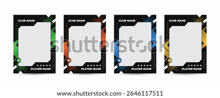 Set of player trading card template, Photo frame and border collection for soccer, hockey, volleyball, and basketball players, Sport flyer layout design.