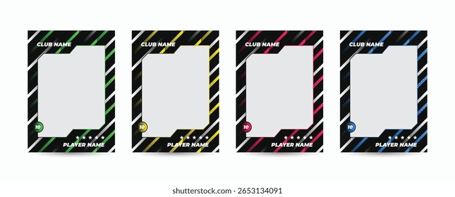 Set of player trading card templates, Photo frame, and border collection for soccer, hockey, volleyball, and basketball players. Sport flyer layout design template