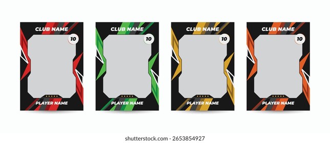 Set of player trading card templates, Photo frame, and border collection for soccer, hockey, volleyball, and basketball players. Sport flyer layout design template