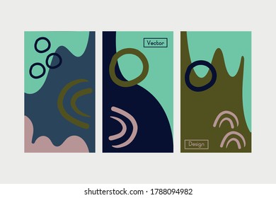 Conjunto de plantillas de diseño de vectores de tarjetas lúdicas con elemento abstracto. Ilustración turquesa, verde, azul oscuro con colores