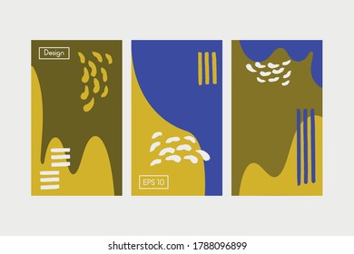 Set of playful card vector design template with abstract element. Illustration with khaki, blue, yellow colors