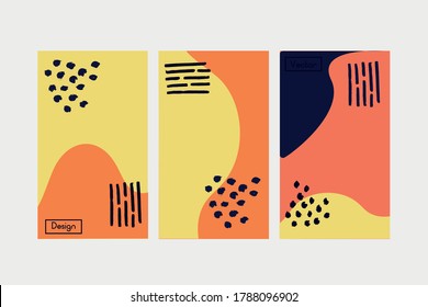 Set of playful card vector design template with abstract element. Illustration with orange, salmon, yellow colors