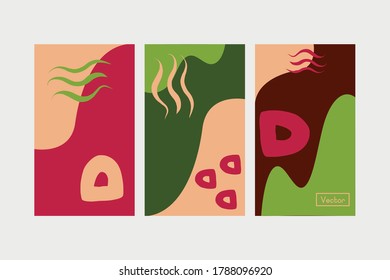 Set of playful card vector design template with abstract element. Illustration with green, pink colors