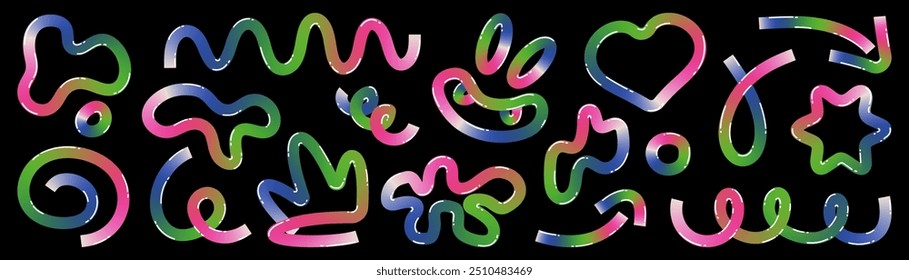 A set of playful doodle elements made from gradient ribbon. Futuristic elements with 3D effect for the design of a holiday poster, poster.