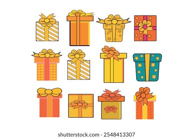 Set of Playful Gift Boxes with Beautiful Ribbons and Bows for Artistic Creations, Festive Vector Illustration of Colorful Gifts with Delightful Ribbons for Marketing Purposes, Collection of Cheerful G