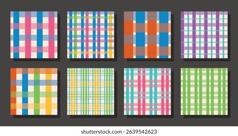 Set of playful multicoloured vector checks. Retro seamless checks collection backdrop ideas for home decor, textile, banner, poster, brochure, template, business. Vector illustration.