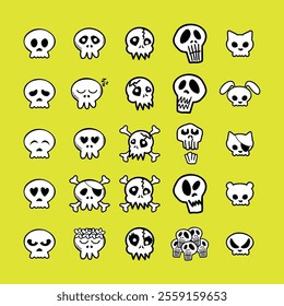 set of playful skull illustration