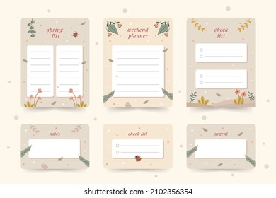 Set of playful spring holiday planner with pastel blue pink colors hand-drawn illustration.