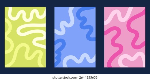 Set of Playful Swirl Colored Gradient Lines. Squiggle Doodle Waves for Carnival Decoration, Celebration and Parties. Fun Curve Graphic Shapes.