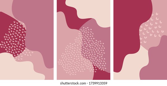 Set von spielerischem Vektordeckendesign.Gilt für Plakate, Broschüren, Plakate, Cover und Banner. Abstrakte flüssige Formen mit rosa, rosa Farben