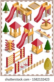A set of playground elements. Isometric. Isolated on white background. Vector illustration.