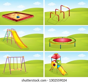 Set of playground equipments illustration