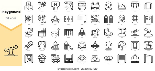 Set of playground Icons. Simple line art style icons pack. Vector illustration