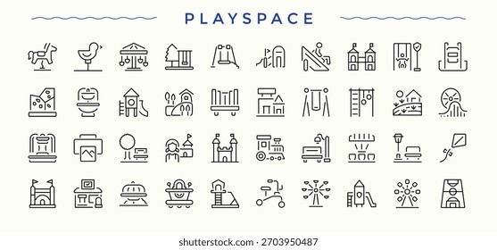 Conjunto de icono de línea Playground. Incluye símbolos para jardín de infantes, actividad, juego, juego, parque y más. Iconos de contorno en estilo lineal. Icono de actividad colección. colecciones de Vector.
