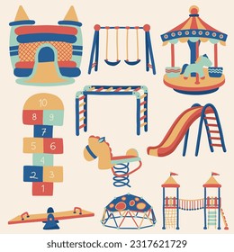 Set of Playground Objects Cute Hand Drawn Illustration