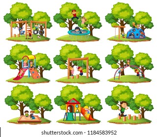 Set of playground park scenes illustration