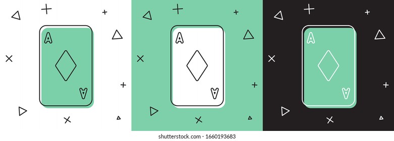 Set Playing card with diamonds symbol icon isolated on white and green, black background. Casino gambling.  Vector Illustration