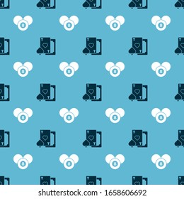 Set Playing card with heart and Billiard pool snooker 8 ball on seamless pattern. Vector