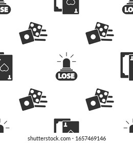 Set Playing card with heart, Casino losing and Game dice on seamless pattern. Vector