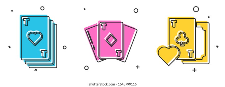 Set Playing card with heart, Playing card with diamonds and Playing card with clubs symbol icon. Vector