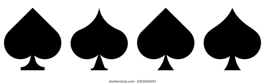 Set of playing card spade suit icons. Vector illustration isolated on white background
