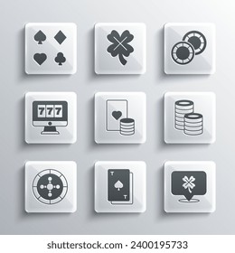 Set Playing card with spades, Casino slot machine clover, chips, and playing cards, roulette wheel, Online jackpot, Deck of and  icon. Vector