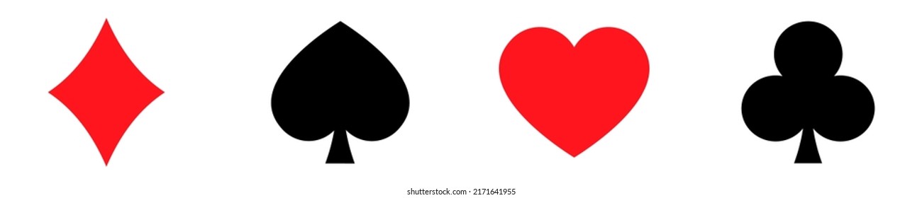 Set with playing card suit vector icons. Black and red playing card suit symbol. Poker and casino game. Vector 10 EPS.