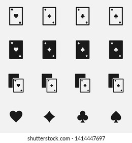 Set of playing card suits black and white vector icon.