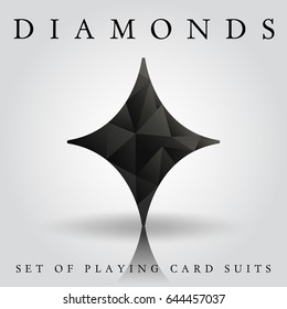 Set of playing card suits : Black diamonds on white background : Vector Illustration