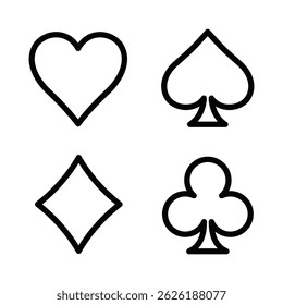 Set of playing card suits. Vector illustration. Editable stroke.