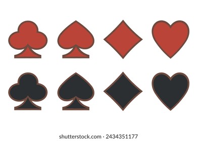 Set of playing card symbols: diamonds, hearts, clubs, spades in retro style.