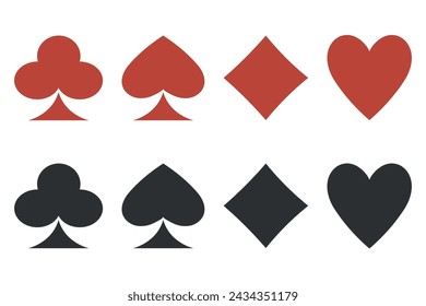 Set of playing card symbols: diamonds, hearts, clubs, spades in retro style.