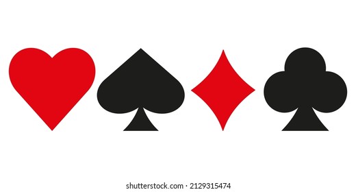 Set of playing card symbols. Four symbols of suits of playing cards in poker. Vector illustration solated on white background.  